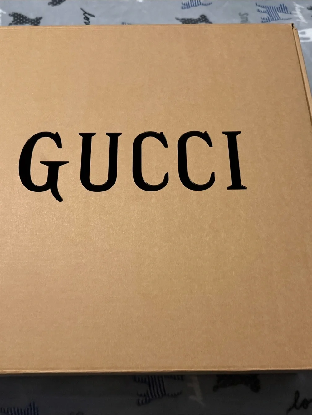 Gucci Black Lettering on Tan Wall Art Panel tan box